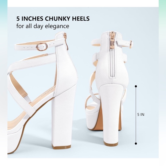 IDIFU Women's Platform Chunky White High Heels - Picture 7 of 13